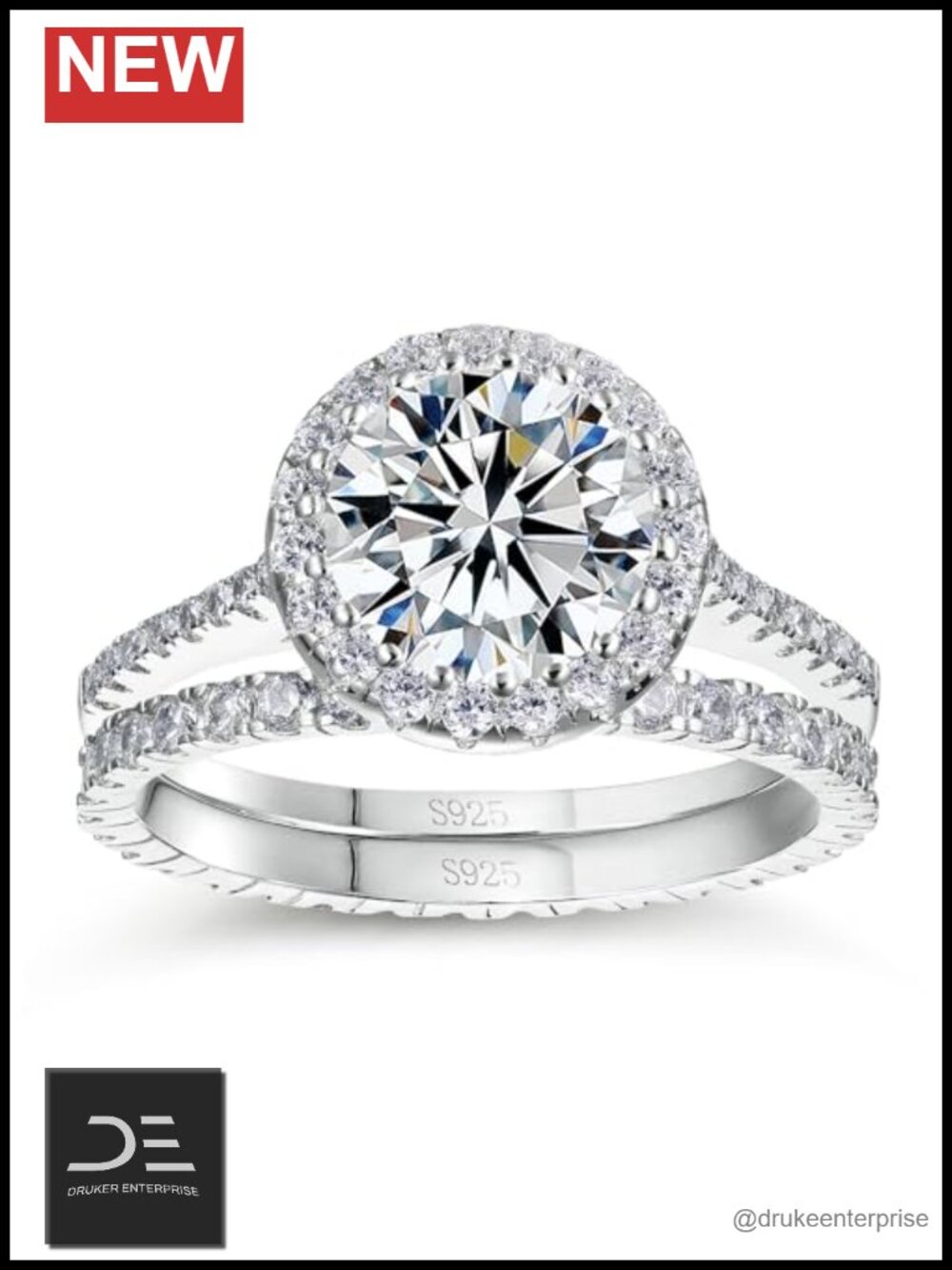 Moissanite Engagement Ring Set 925 Sterling Silver 18K White Gold Plated